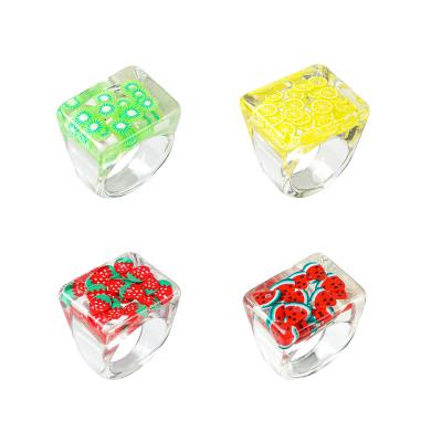 China 2021New Environmental Friendly Colored Transparent Acrylic Zircon Resin Irregular Marble Rings For Women Girls Jewelry for sale