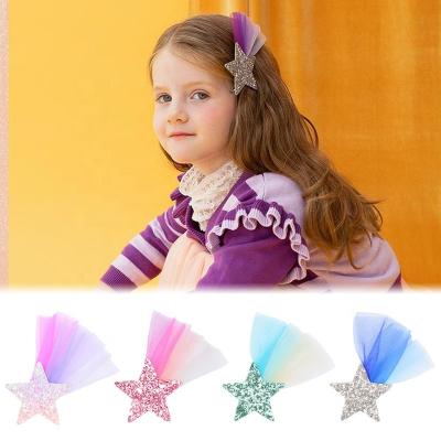 China Wholesale YULUCH 2020 Fashion Kids Girls Cute Sparkle Star Lace Child Hair Clip For Girl Jewelry Accessories for sale