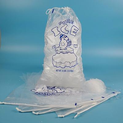 China Safety 8lb /10lb Clear Plastic Drawstring Ice Bags With Cotton Drawstring for sale