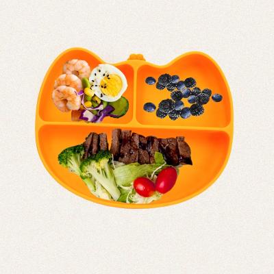 China 2021 Amazon material silicone baby dinner hot non-slip edible silicone plate children's feeding dish divided silicone dishes for sale