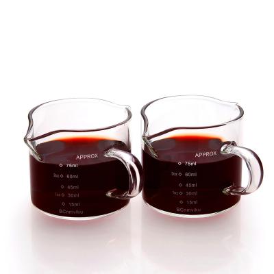 China BCnmviku Coffee Mugs Viable Custom Espresso Logo Double Spouts Triple Pitcher Shot Glass Measuring Milk Cup With Glass Handle for sale