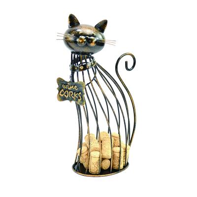 China Decorative Wine Cork Storage Decor Cat Wine Cork Holder Metal Viable Wholesale Housewarming Gift for sale