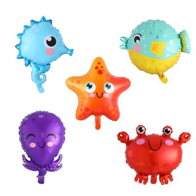 China Hot Selling Eco-friendly Disposable Sea Animal Seahorse Octopus Crab Starfish Dolphin Crab Ocean Cartoon Birthday Decoration Foil Balloons for sale