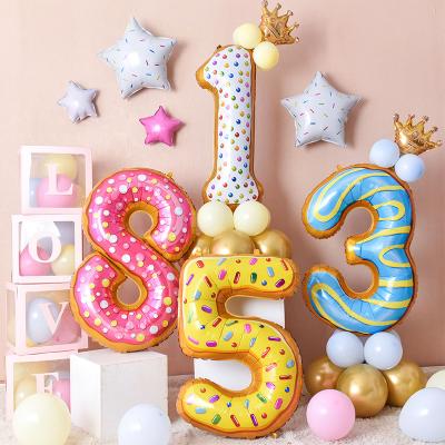 China Amazon dotnut candy disposable birthday decoration eco-friendly colors number balloons foil 40inch 0 9 for birthday party decoration balloons drop for sale