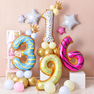 China 40inch Eco-friendly Disposable 0 9 For Birthday Party Decoration Balloons Drop Dotnut Candy Colors Number Balloons Foil for sale