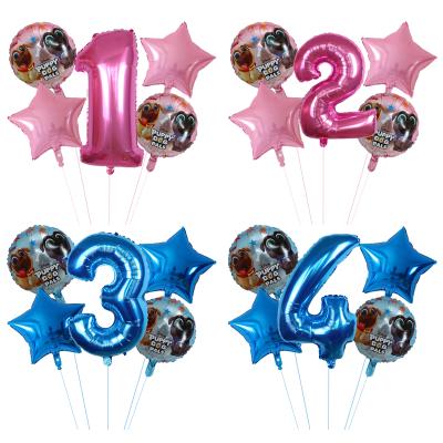 China 5pcs Pets Dog Foil Balloon Number Babyshower Birthday Party Decoration Disposable Eco-friendly Helium Balloons Baby Foil Globos Gift for sale