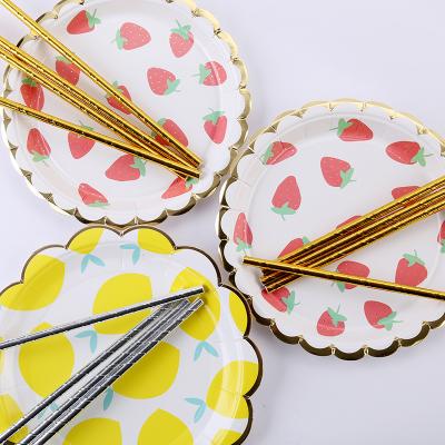 China Modern Strawberry Lemon Party Supplies Tableware Plates Cups Straws Napkins Disposable Tableware Set for sale