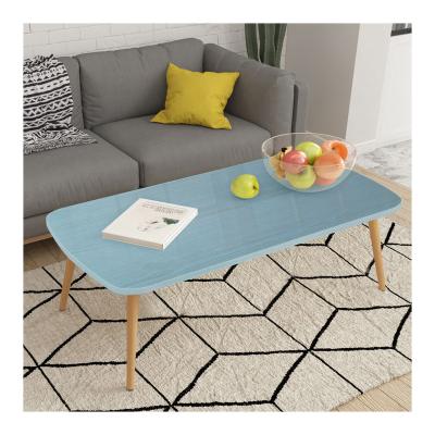 China Modern Contemporary Blue Color Arc Large Angle Top Solid Wooden Leg Coffee Table for sale