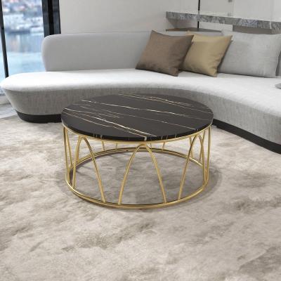 China With Italian style design gold coffee table good quality gold base black top center legs table for sale