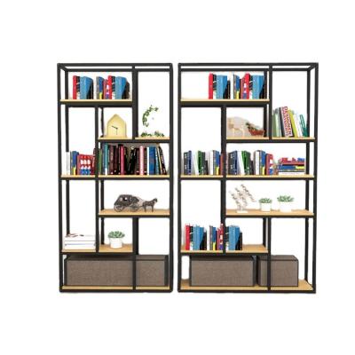 China Modern Fancy Industrial Style Space Saving Good Quality Bookcase Wall Wooden Bookcase For Sale for sale