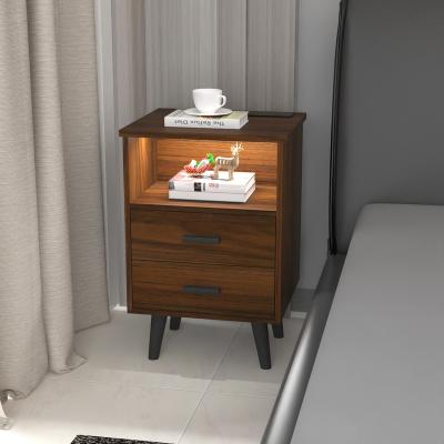 China Modern latest design multifunctional nightstand led lamp bedside table smart wooden chest with socket panel for sale