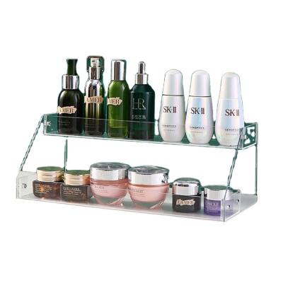 China Fashionable Mutil-functional Cosmetic Makeup Organizer Layout 2 Layers Clear Acrylic Box Desktop Rack Display for sale