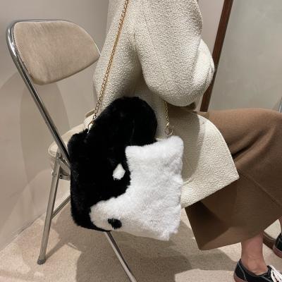 China Fashion\comfortable\goods black and white plush Tote Hand Bags 2022 autumn winter lattice fur purses and handbags for ladies luxury for sale