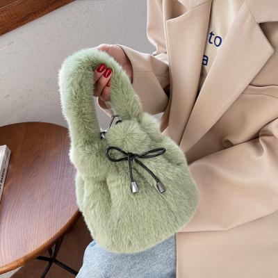 China 2022 Luxury Warm Plush Designer Ladies Purses New Design Suede Portable Cute Wrist Bags Soft Furry Short Handle Clutch for sale