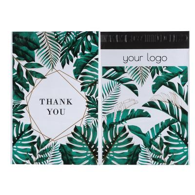 China Strong Adhesive Tear-Resistant Tropical Leaves Thank You Poly Announcement Envelope Custom Plastic Mailing Shipping Polymailer Bags for sale