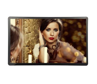 China 21.5 Inch Mirror Panel Large Screen Digital LCD Photo Glass Picture Frame Clock for sale