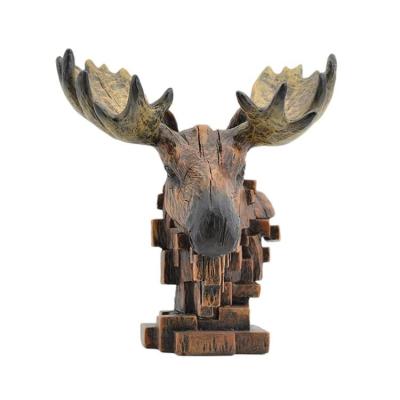 China Europe Painted Milu Deer Head Washed Wooden Home Decor Table Resin Figure Crafts for sale