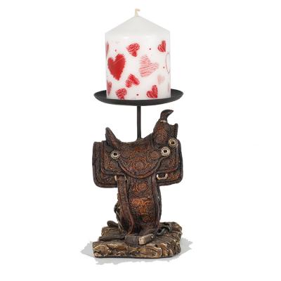 China Resin Retro Saddle Black Cowboy Candlestick Holder Home Decor Western Candlestick for sale