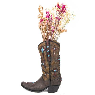 China North America/Europe Resin Vintage Flower Pot Planter Cowboy Western Decor Boot Home Decoration Craft for sale