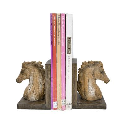 China Resin wood yellow horse head, resin simulation horse head wooden bookends, custom resin creative bookends for sale