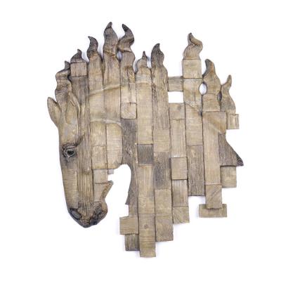 China Custom Resin Horse Head Cowboy Head Cowboy Western Decor Wooden Wall Cliff Decoration and Gift Craft for sale