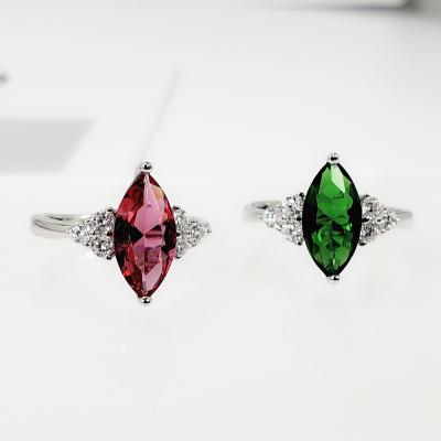 China Vintage Marquised Shape Emerald Ruby Gemstone Silver Ring Oval Shape Adjustable Wedding Ring Jewelry For Women for sale