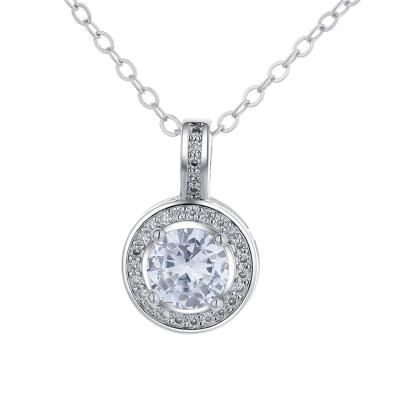 China FASHIONABLE White Zircon 925 Sterling Silver Halo Pendant Necklace Round Shape White Gold Good Quality for sale