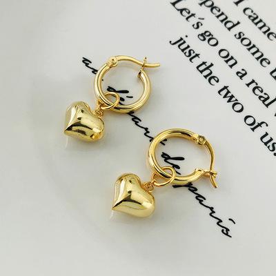 China Vintage Gold Tasty Circle Dangle Heart Charm Earrings 14K Gold Plated For Women for sale