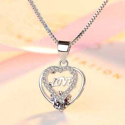 China CLASSIC Sterling Silver Diamond Double Heart Mother's Day Gift Pendant with Love Letters Necklace for Mom and Wedding and Gift for sale