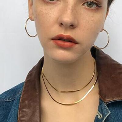 China Trendy Flat Silky Stunning Flat Chian Titanium Chain Steel Chain Jewelry With Gold Plating Chocker For Girl for sale