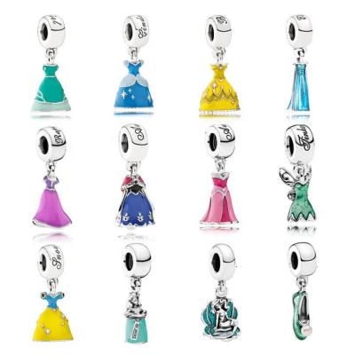 China Cute Princess Dress Up Charms With Colorful Enamel Disney Fits For Pandora Bracelet Jewelry for sale