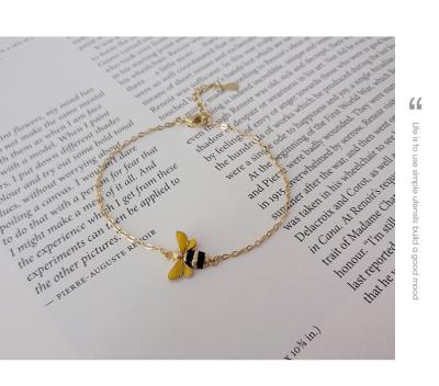 China 925 Sterling Cute Silvery Yellow Color Honey Bumble Bee Tiny Charm Chain Bracelet For Women for sale