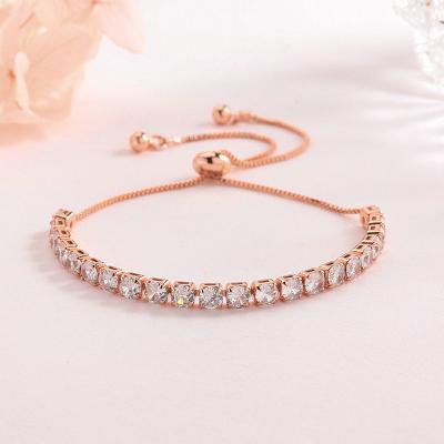 China Romantic Rose Gold Tennis Bracelet Adjustable Bangle Jewelry With Shiny Zircon for sale