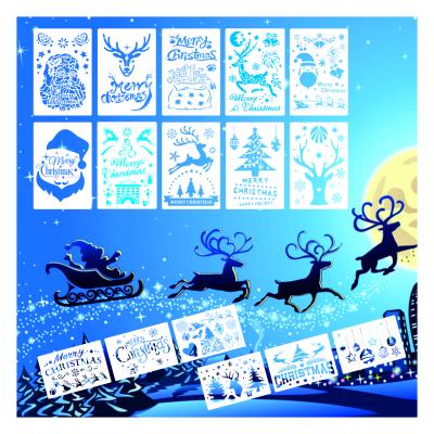 China Santa Home Decoration DIY Christmas Stencils Template Washable Hollow Painting Wall Window Drawing Decoration for sale