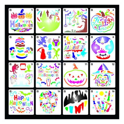 China HAPPY 16Pcs HALLOWEEN Stencils Template DIY Painting Stencil Drawing Hollow Decorative Set for sale