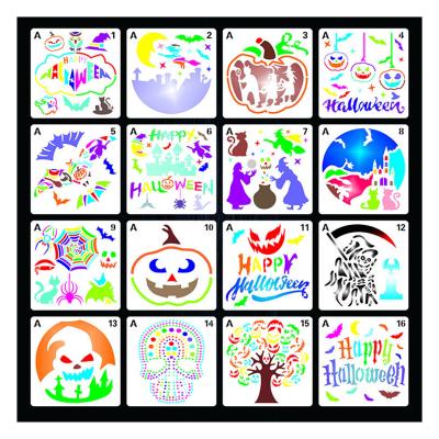 China HAPPY 16Pcs HALLOWEEN Cavity Drawing Laser Stains Template DIY Decorative Stencil Painting Set for sale