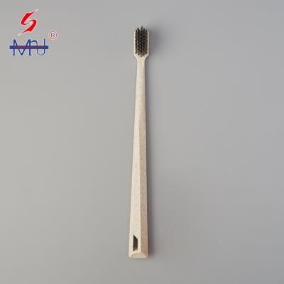 China Eco Friendly Charcoal Soft Bristle, Biodegradable Wheat Straw Toothbrush with Travel Toothbrush Box for sale