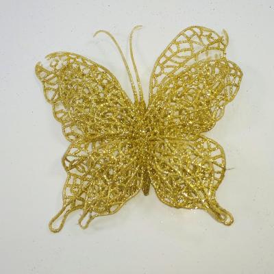 China Wholesale 15cm Beautiful Christmas Flowers Colorful Hollow Butterflies Mesh Christmas Tree Decoration Bows for sale