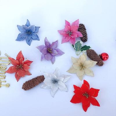 China 13cm Colorful Wholesale Beautiful Christmas Artificial Flower and Glitter Christmas Tree Decoration Garlands Accessory for sale