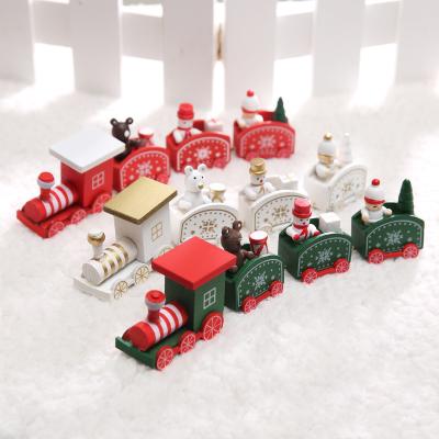 China Beautiful 19cm Colorful Wooden Snowman Train Table And Window Decor Gift Christmas Decorations Luxurious for sale