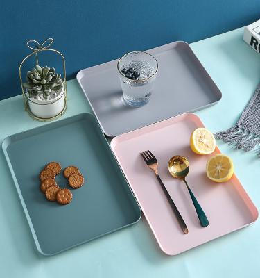 China Minimalist Plastic Rectangular Serving Trays For Food Fruit Tea Storage Plastic Tray For Restaurant Home Pink Gray Pure Color Blue for sale