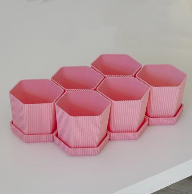 China Traditional Plastic Octagon Mini Hexagon Flowerpot with Tray for Home Decoration Plastic Decorative Indoor Gardening Pot for Succulent for sale