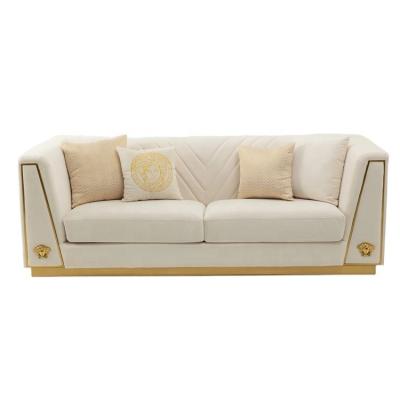 China Living Room Metal Base Modern Velvet 3 Seat Sofas Luxury High Quality Couch Sofa Sets. for sale