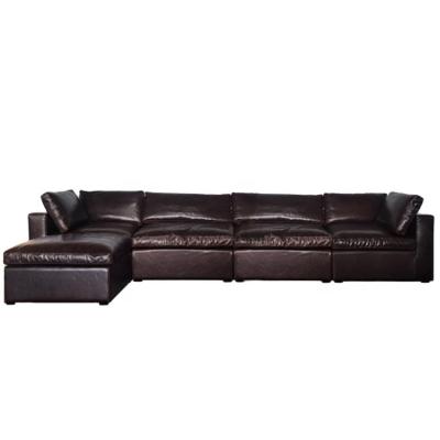 China Heavy Oil Cloud Sofa Genuine Leather 4 Seat Modular Italian Waxy High Quality Sofa. for sale