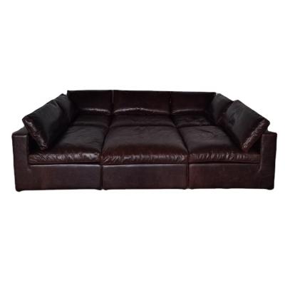 China Heavy Oil Cloud Sofa Genuine Leather 6 Seat Modular Italian Waxy High Quality Sofa. for sale