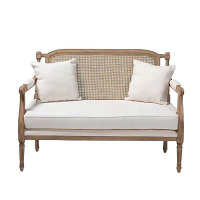 China New Design French Provincial Hotel Banquet Oak Loveseat Rattan 2 Seat Sofa. for sale