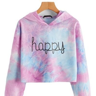 China QUICK DRY Women's Neck Tie Dye Sweatshirt Casual Long Sleeve Hooded Hoodies And Letter Print for sale