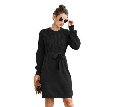 China 2020 Autumn And Winter Women Factory Sweaters QUICK DRY Custom Loose Christmas Mid Length Shielding Twist Lantern Sleeve Sweaters Dress for sale