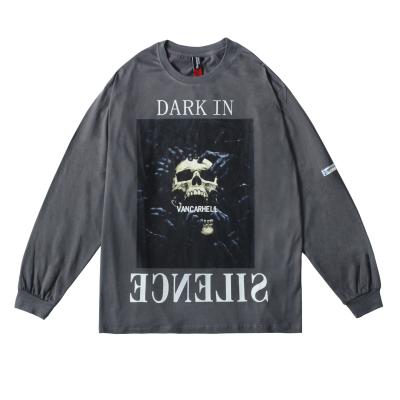 China American Skull Printing Anti-wrinkle OEM High Street Size Oversized Looser Men's Dark Hoodies And Sweatshirts for sale