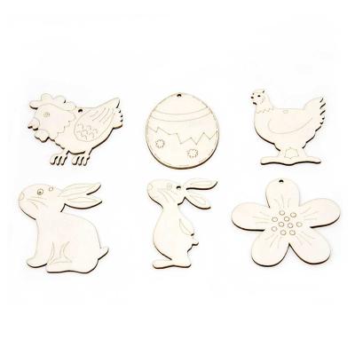 China Eco-friendly China Chicken Bunny Easter Wood Slice Ornaments Wooden Activity Craft DIY Kits For Kids Painting for sale